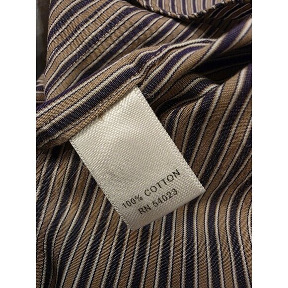 Banana Republic Button Up Shirt Mens XL 17-17.5 Purple Tan Stripes Cotton Slim - Picture 9 of 10